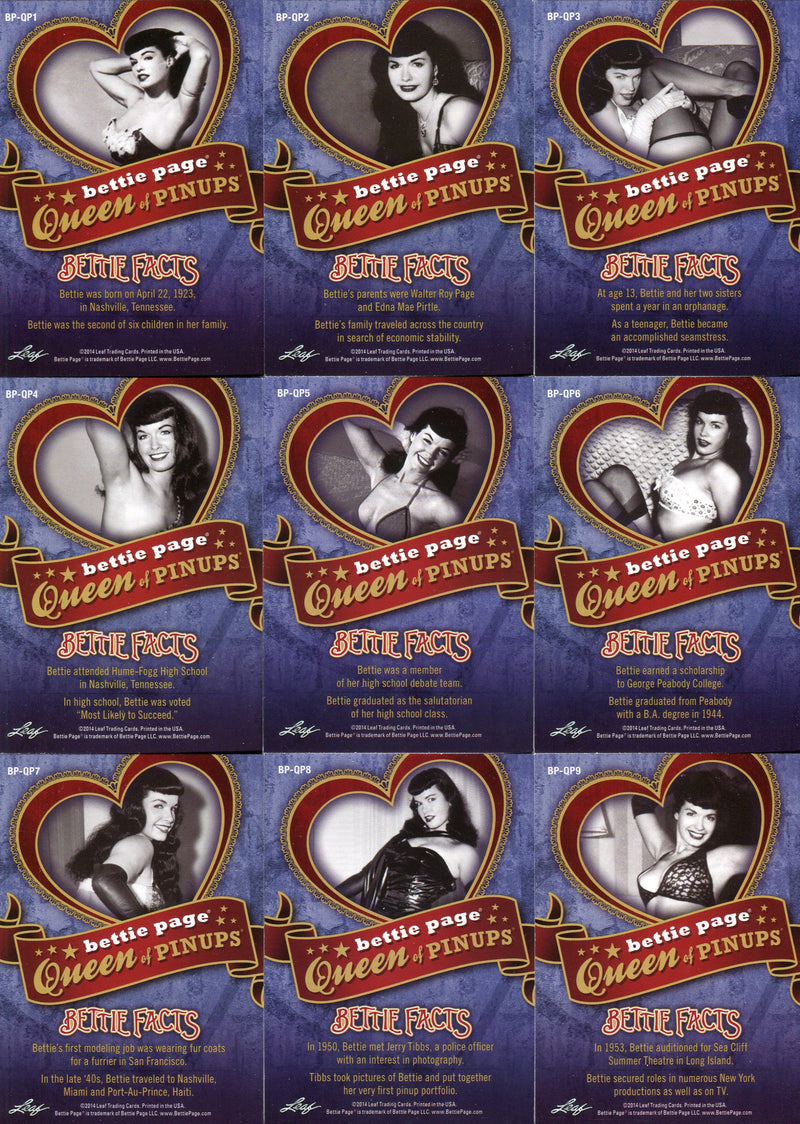 Bettie Page Pin-Ups Bettie Facts Chase Card Set 16 Cards Leaf 2014   - TvMovieCards.com