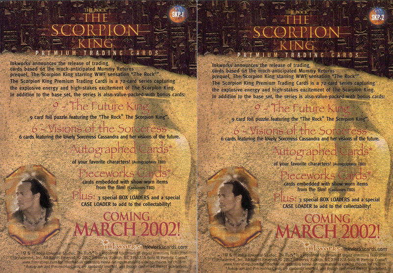 Scorpion King Promo Card Set SKP-1 and SKP-2  Inkworks 2002   - TvMovieCards.com