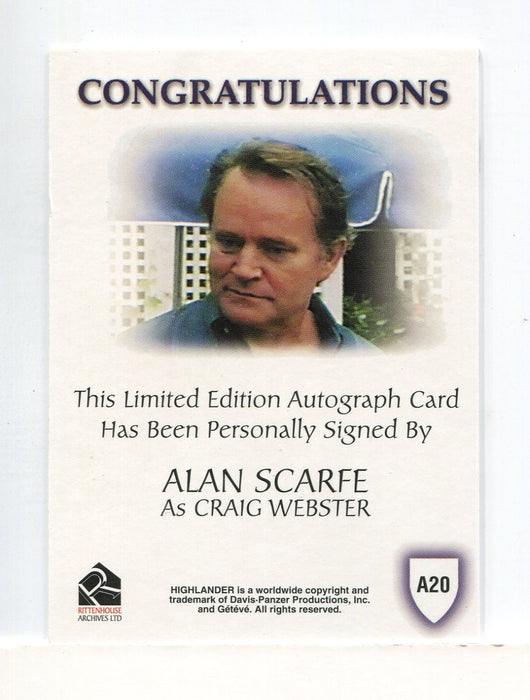 Highlander Complete Alan Scarfe as Craig Webster Autograph Card A20   - TvMovieCards.com