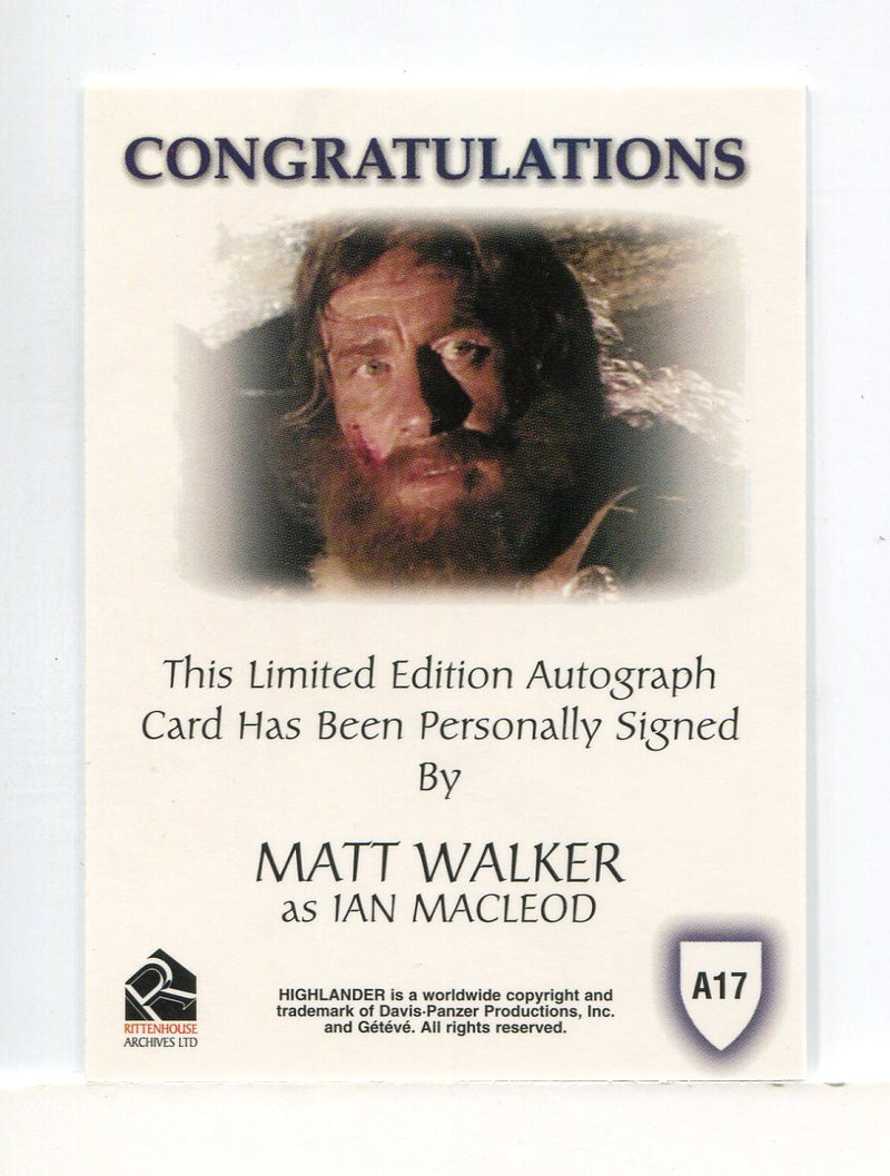 Highlander Complete Matt Walker as Ian MacLeod Autograph Card A17   - TvMovieCards.com