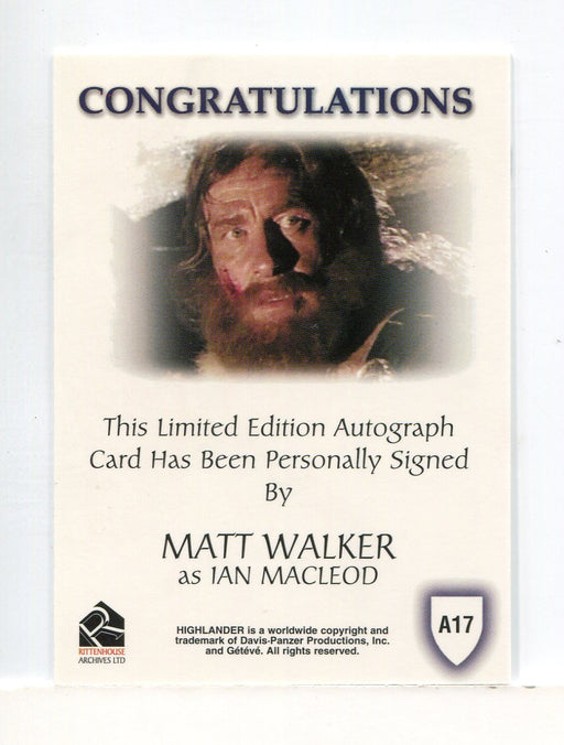 Highlander Complete Matt Walker as Ian MacLeod Autograph Card A17   - TvMovieCards.com