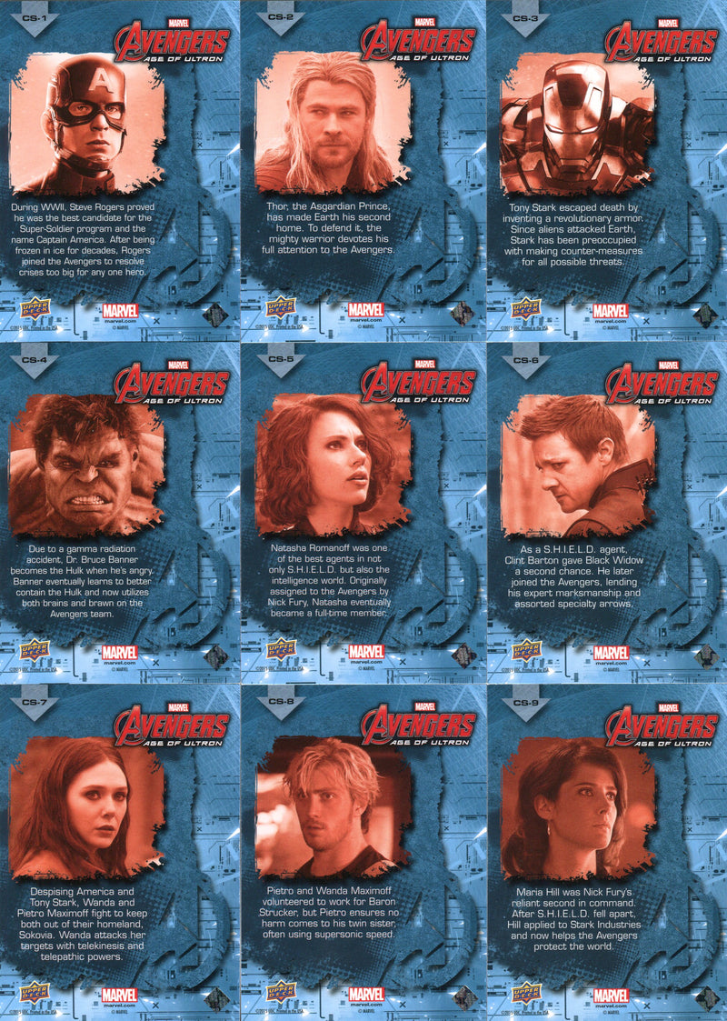 Marvel Avengers Age of Ultron 2015 Character Shots Chase Card Set CS-1 / CS-15 - TvMovieCards.com