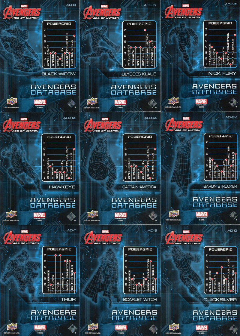 Marvel Avengers Age of Ultron 2015 Database Chase Card Set 15 Cards   - TvMovieCards.com