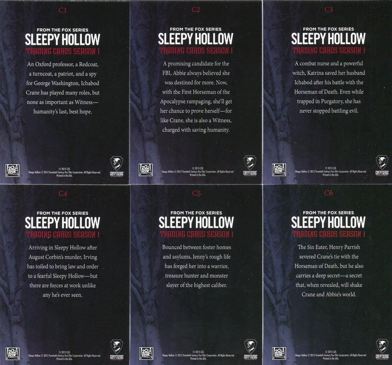 Sleepy Hollow Season One Character Bios Chase Card Set C1-6 Cryptozoic 2015   - TvMovieCards.com