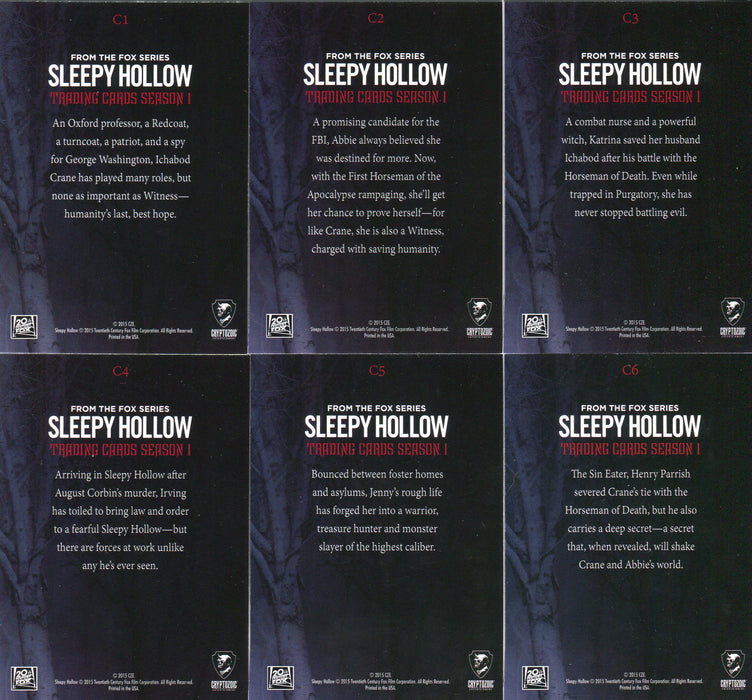 Sleepy Hollow Season One Character Bios Chase Card Set C1-6 Cryptozoic 2015   - TvMovieCards.com