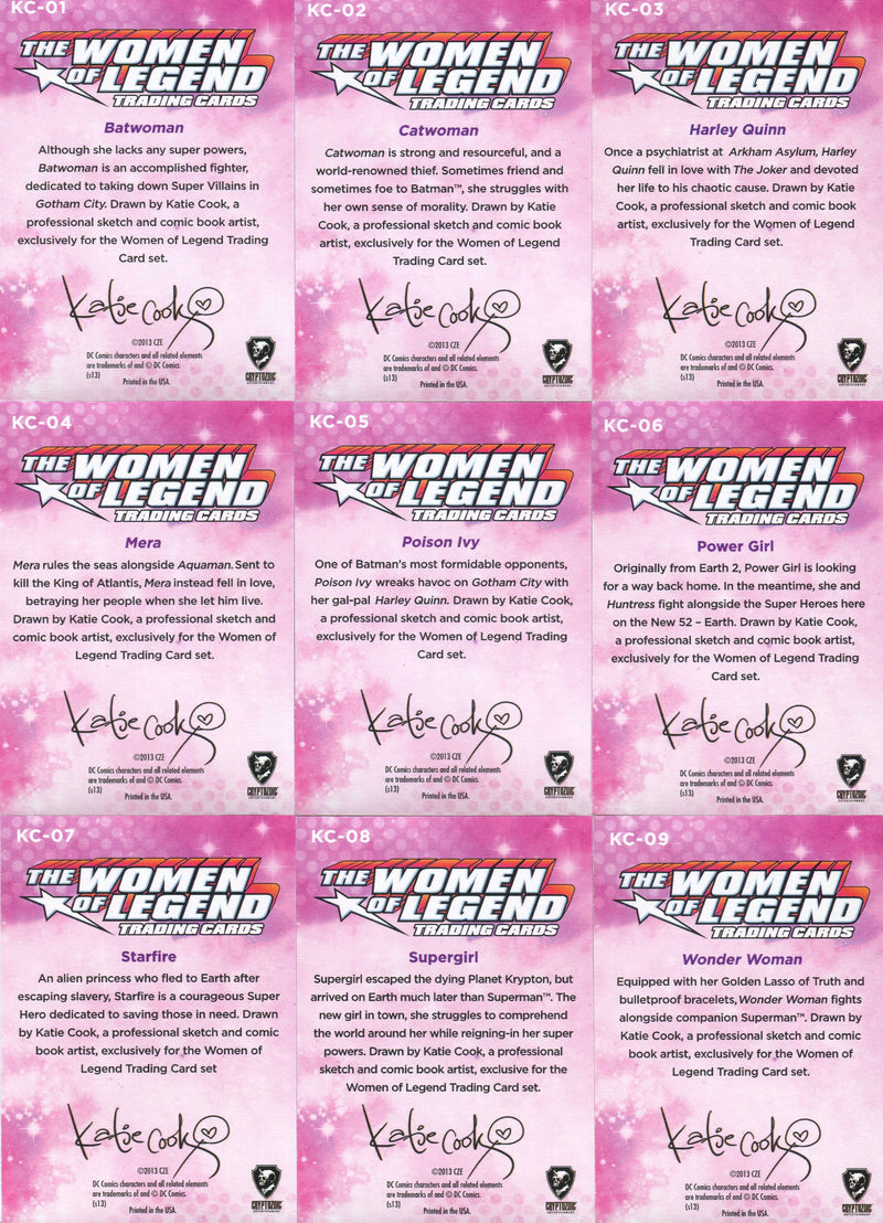DC Women of Legend 2013 Katie Cook Sticker Chase Card Set KC-01 thru KC09   - TvMovieCards.com
