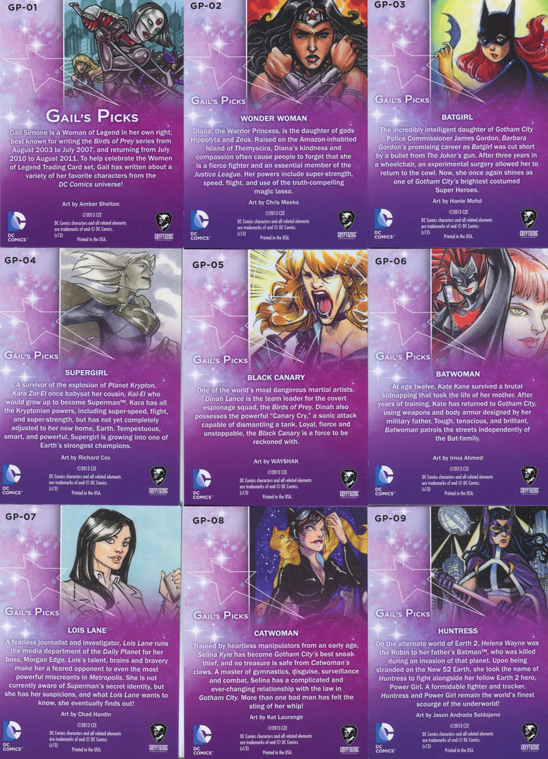 DC Women of Legend 2013 Gail's Pick Chase Card Set GP-01 thru GP09   - TvMovieCards.com