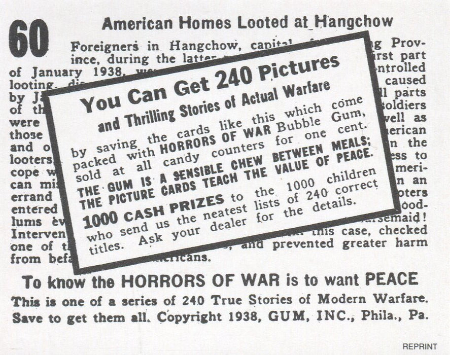 Horrors of War Bonus Card from Reprint Set #60 Gum Inc., 1984   - TvMovieCards.com
