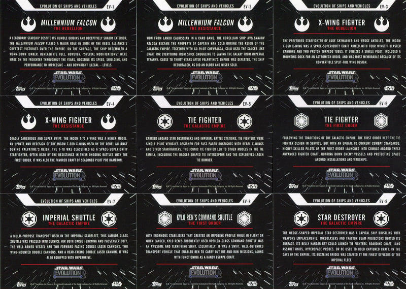 Star Wars Evolution Ships and Vehicles Chase Card Set 18 Cards Topps 2016   - TvMovieCards.com