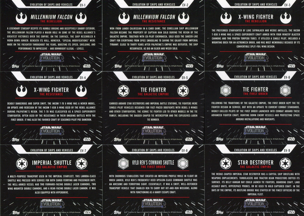 Star Wars Evolution Ships and Vehicles Chase Card Set 18 Cards Topps 2016   - TvMovieCards.com