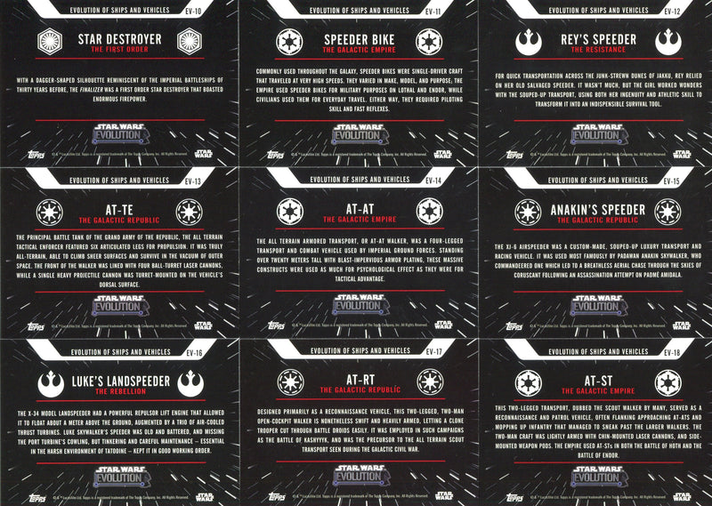 Star Wars Evolution Ships and Vehicles Chase Card Set 18 Cards Topps 2016   - TvMovieCards.com