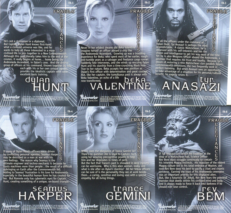 Andromeda Reign Commonwealth Fragile Allegiances Chase Card Set FA1-6   - TvMovieCards.com
