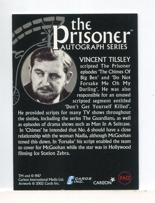 Prisoner Scriptwriter Vincent Tilsley Autograph Card PA13   - TvMovieCards.com