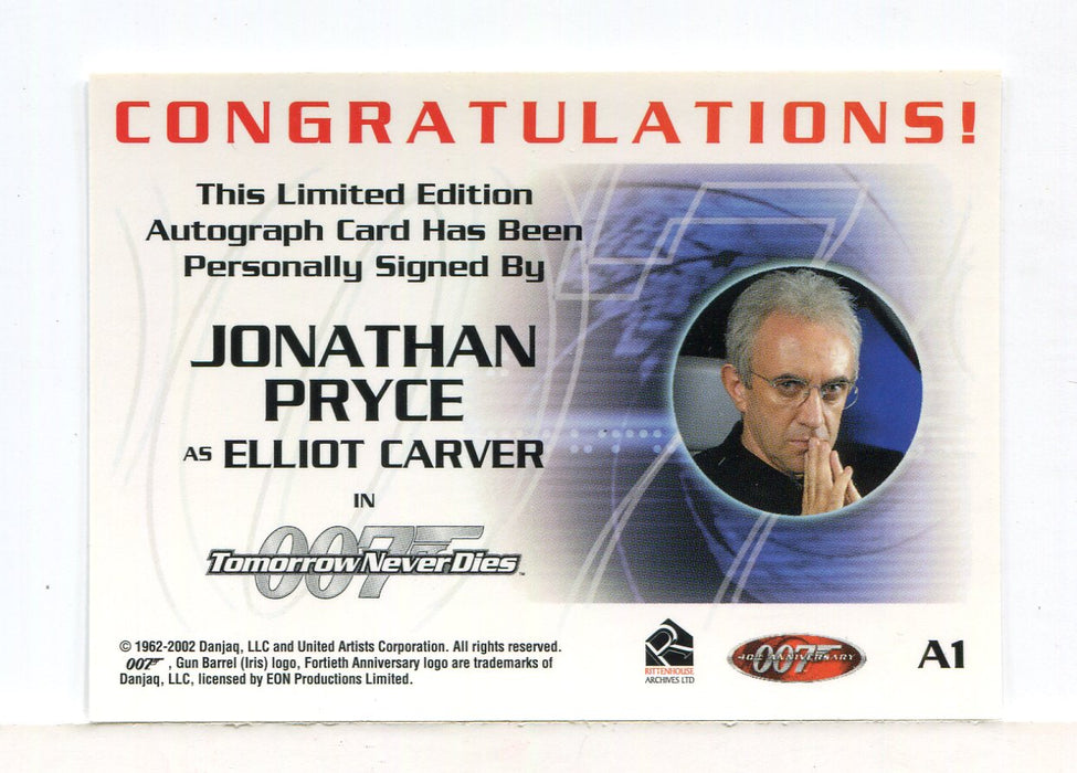 James Bond 40th Anniversary Jonathan Pryce Autograph Card A1   - TvMovieCards.com