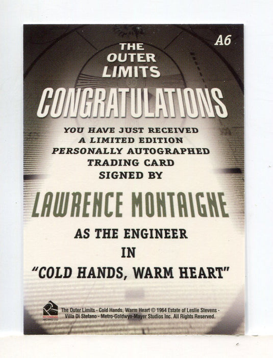 Outer Limits Premiere Autograph Card A6  Lawrence Montaigne as The Engineer   - TvMovieCards.com