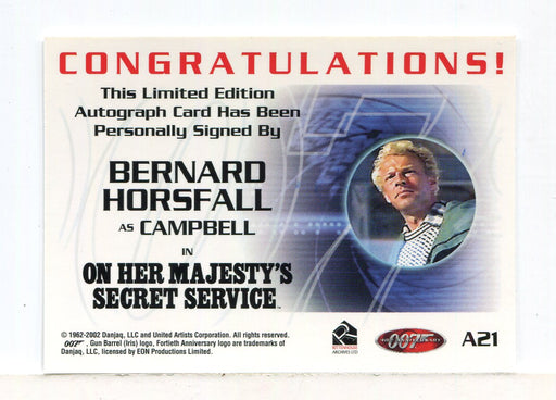 James Bond 40th Anniversary Bernard Horsfall Autograph Card A21   - TvMovieCards.com