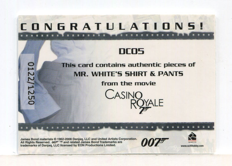 James Bond in Motion 2008 Mr. White Double Costume Card DC05 #0122/1250   - TvMovieCards.com