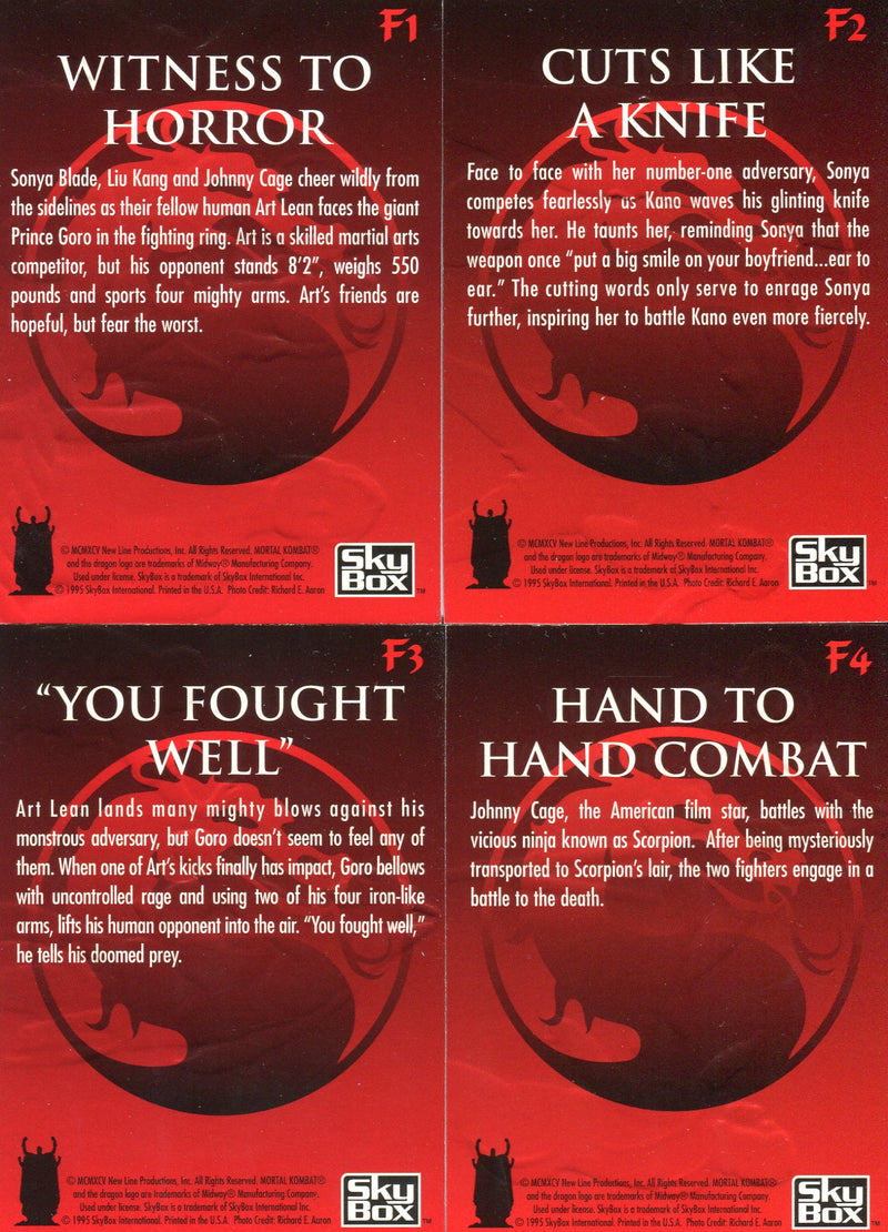 Mortal Kombat The Movie Red Foil Kombat Chase Card Set F1-4 SkyBox 1995   - TvMovieCards.com