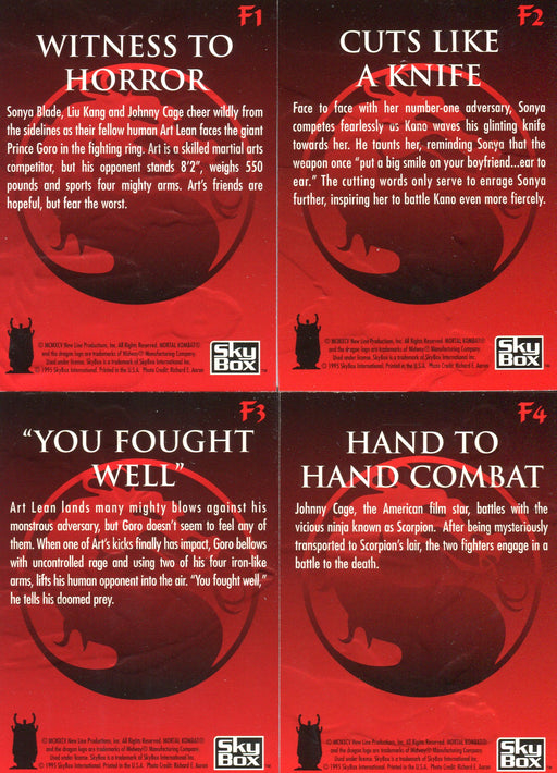 Mortal Kombat The Movie Red Foil Kombat Chase Card Set F1-4 SkyBox 1995   - TvMovieCards.com