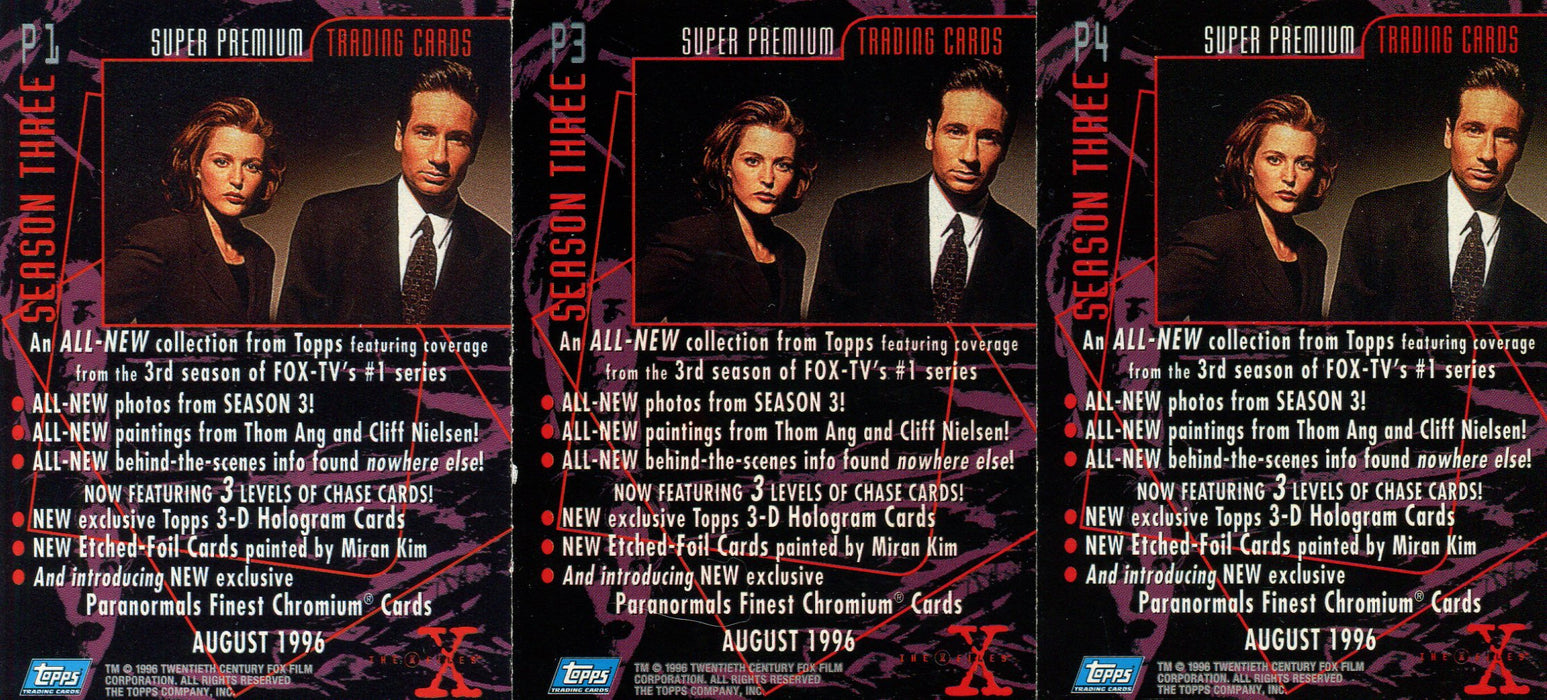 X-Files Season 3 Promo Card Lot 3 Cards P1 P3 P4 Topps 1996   - TvMovieCards.com