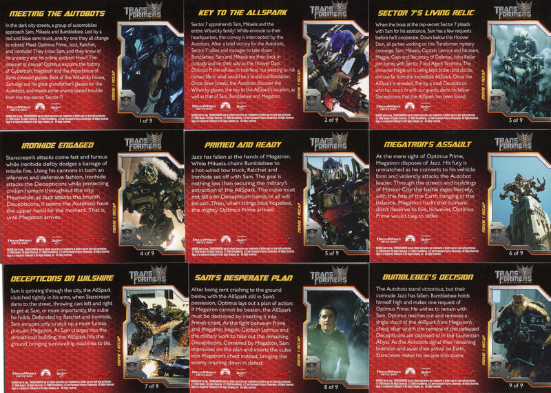 Transformers Revenge of Fallen Movie Recap Chase Card Set (9) Topps 2009   - TvMovieCards.com