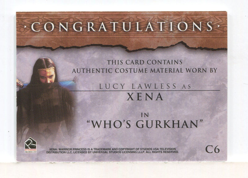 Xena Beauty and Brawn Lucy Lawless as Xena Costume Card C6   - TvMovieCards.com