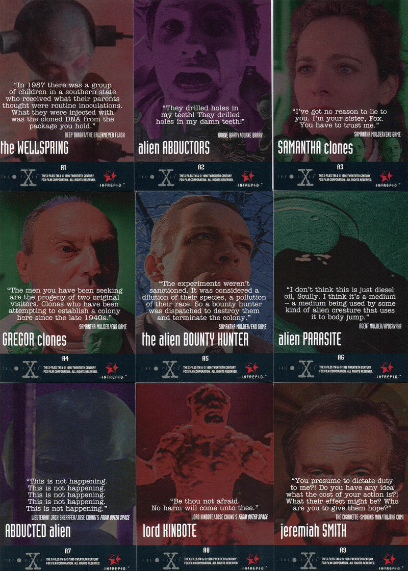 X-Files Contact Alien Visitations Chase Card Set A1-9 Cards Intrepid 1997   - TvMovieCards.com