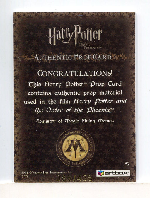 Harry Potter Order Phoenix Update Flying Memos Prop Card P2 HP #086/435   - TvMovieCards.com