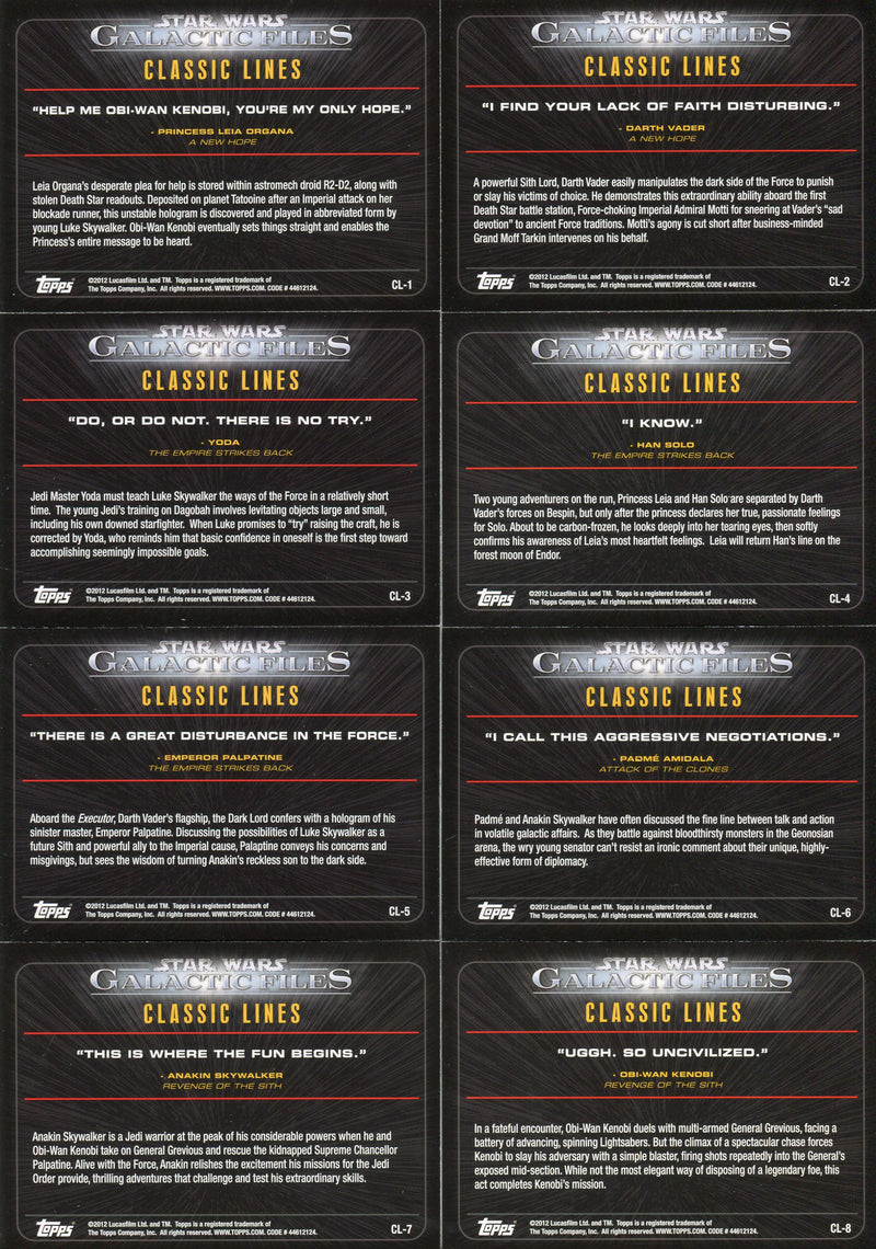 Star Wars Galactic Files Series 1 Classic Lines Chase Card Set CL1-10   - TvMovieCards.com