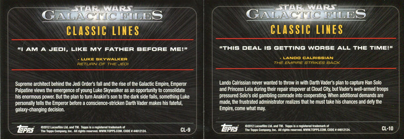 Star Wars Galactic Files Series 1 Classic Lines Chase Card Set CL1-10   - TvMovieCards.com