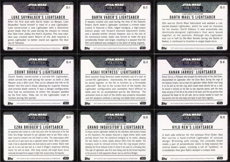 Star Wars Evolution 2016 Evolution of the Lightsaber Chase Card Set EL1-9   - TvMovieCards.com