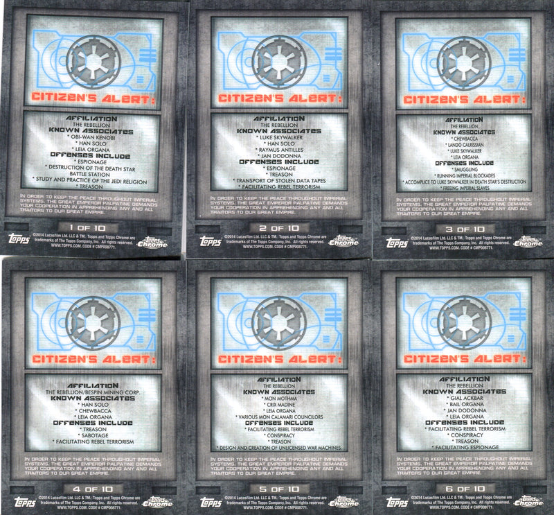 Star Wars Chrome Perspectives Wanted Posters Chase Card Set 10 Cards   - TvMovieCards.com