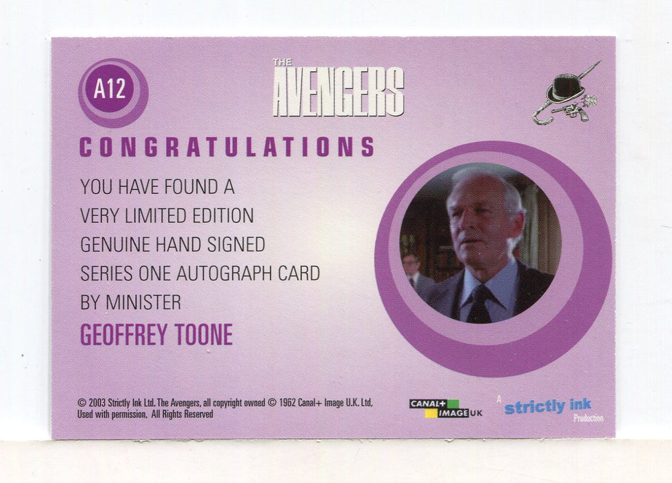 Avengers TV Definitive 1 Geoffrey Toone as Minister Binder Autograph Card A12   - TvMovieCards.com