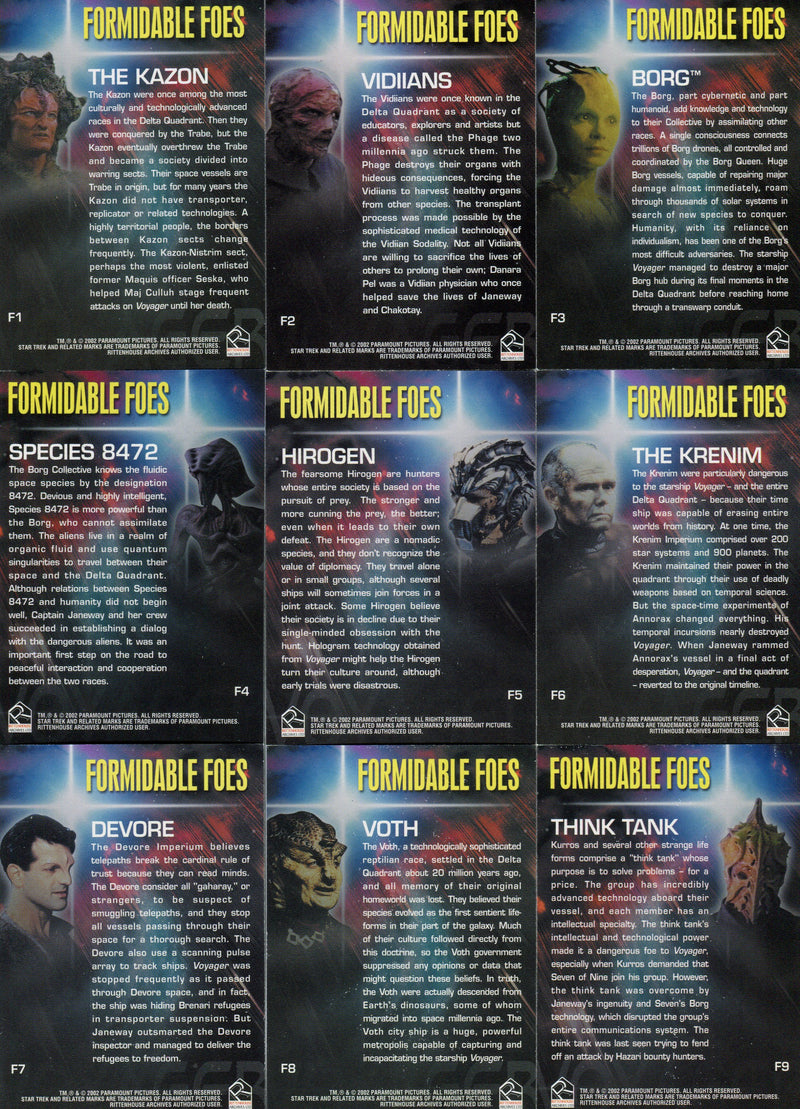 Star Trek The Complete Voyager Formidable Foes Chase Card Set F1 thru F9   - TvMovieCards.com