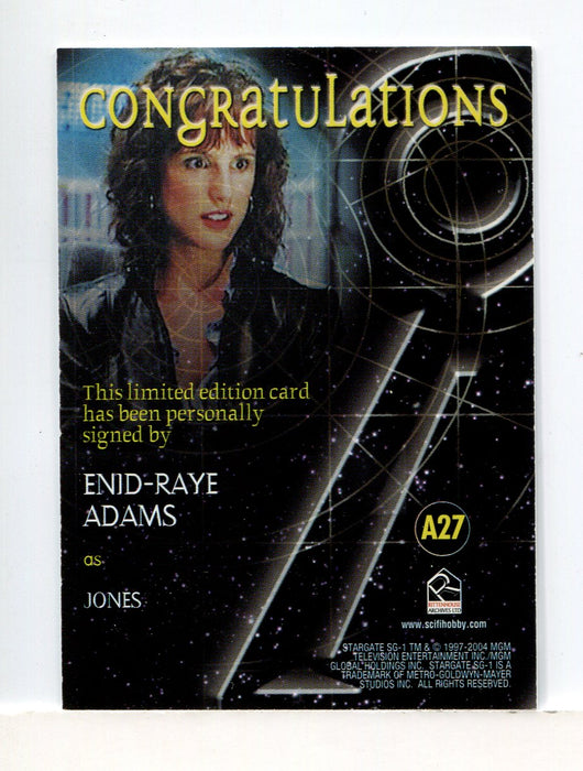 Stargate SG-1 Season Six Enid Raye Adams as Jones Autograph Card A27   - TvMovieCards.com