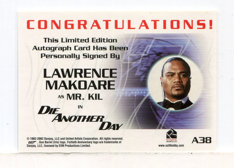 James Bond A38 The Quotable James Bond Lawrence Makoare Autograph Card   - TvMovieCards.com