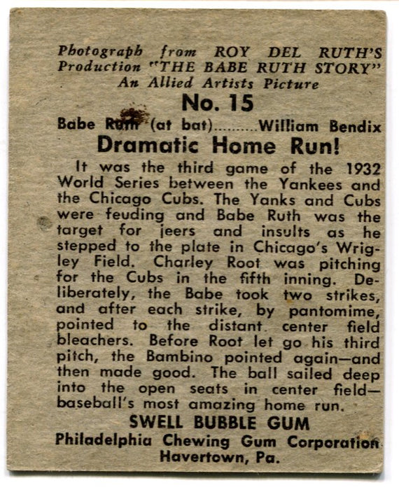 1948 Swell The Babe Ruth Story Trading Card #15 Dramatic Home Run   - TvMovieCards.com