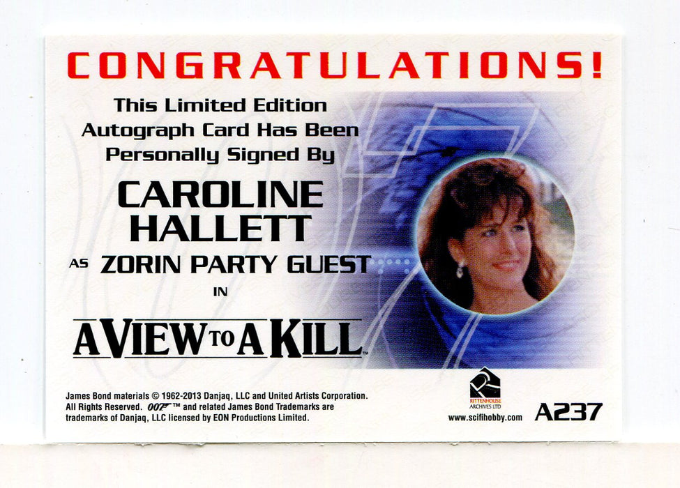 James Bond Autographs & Relics Caroline Hallett Party Guest Autograph Card A237   - TvMovieCards.com