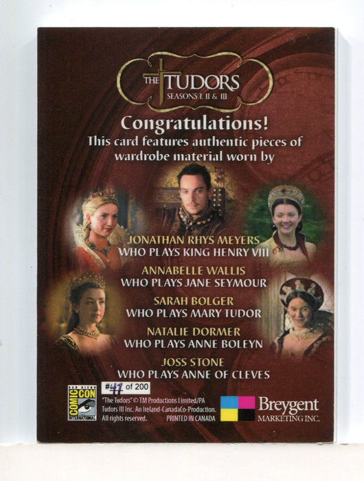 Tudors Seasons I, II and III Comic Con Dealer Incentive 5 Swatch Costume Card   - TvMovieCards.com