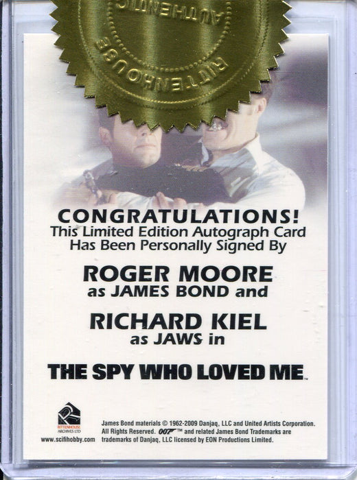 James Bond 50th Anniversary 2 Roger Moore & Richard Kiel Dual Autograph Card   - TvMovieCards.com