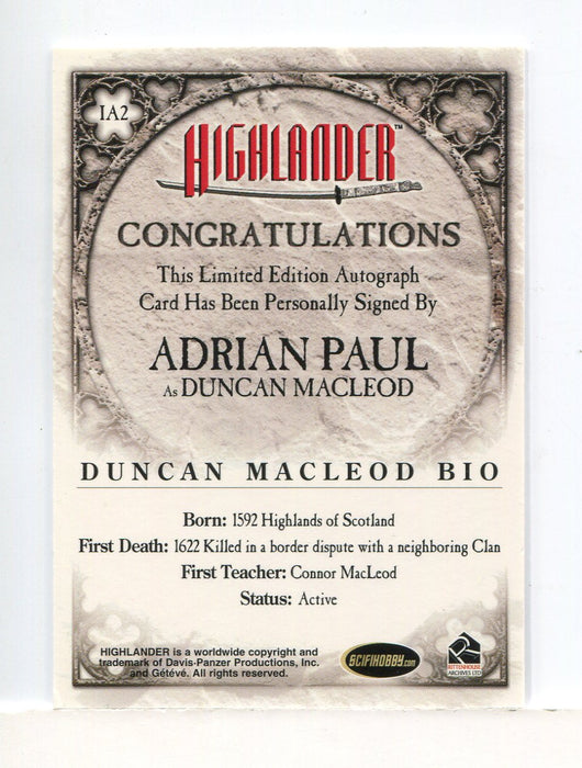 Highlander Adrian Paul as Duncan MacLeod Expansion Autograph Card IA2   - TvMovieCards.com