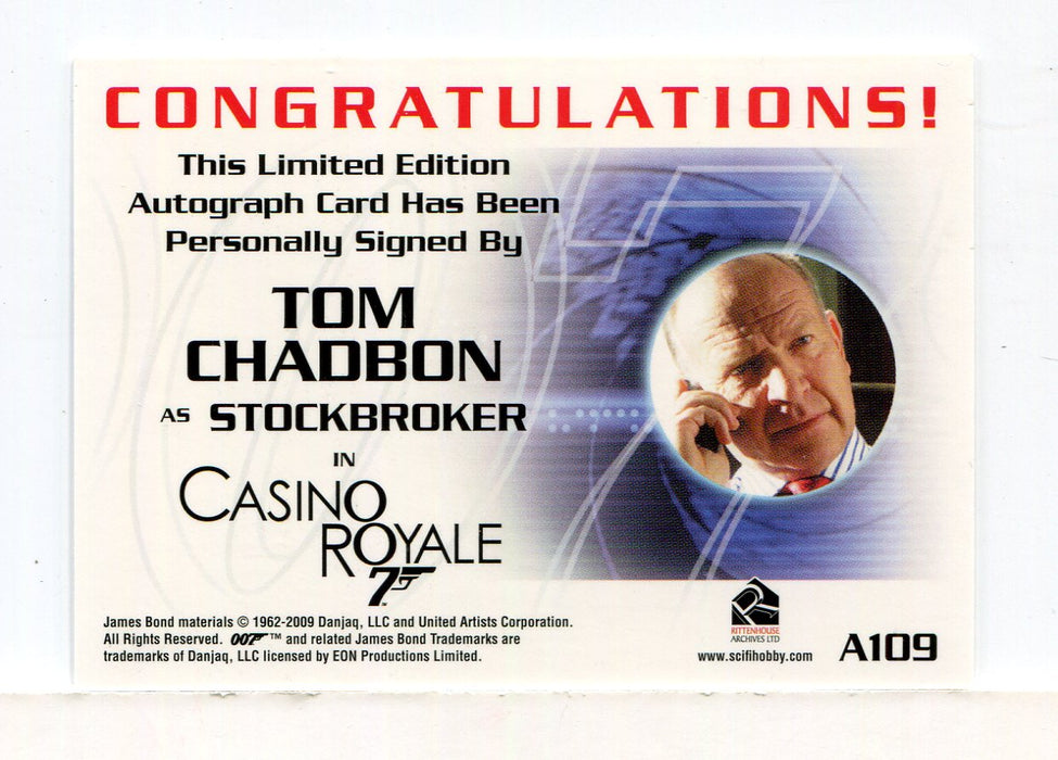 James Bond 2009 Archives Tom Chadbon Autograph Card A109   - TvMovieCards.com