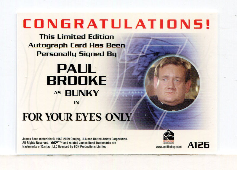 James Bond 2009 Archives Paul Brooke Autograph Card A126   - TvMovieCards.com