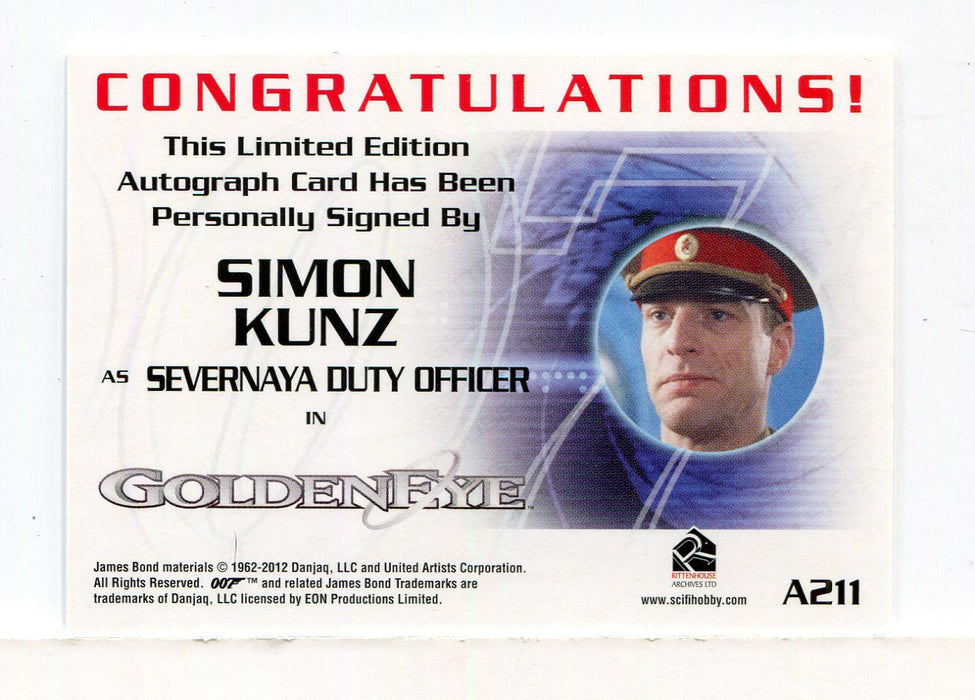 James Bond 50th Anniversary Series One Simon Kunz Autograph Card A211   - TvMovieCards.com