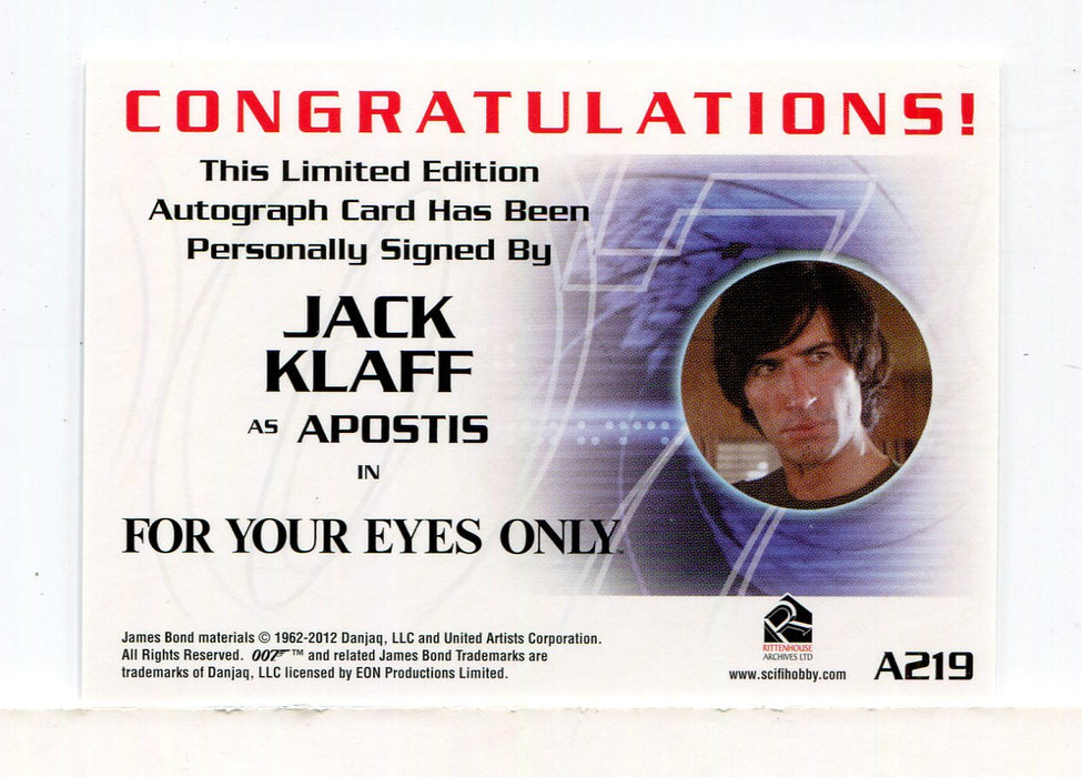 James Bond 50th Anniversary Series Two Jack Klaff Autograph Card A219   - TvMovieCards.com