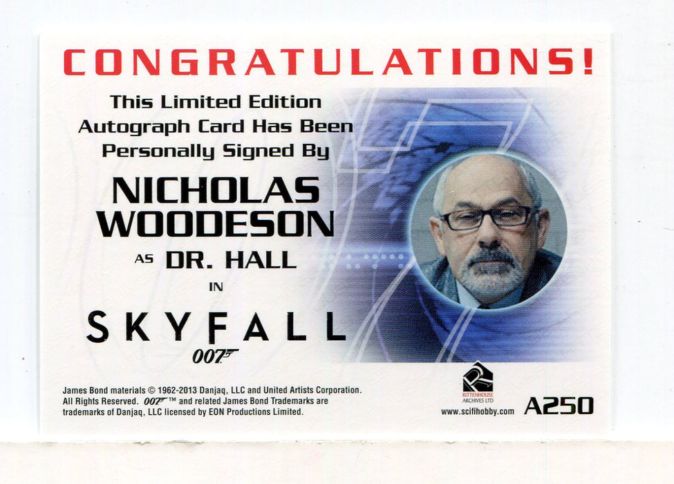 James Bond Archives 2014 Edition Nicholas Woodeson Autograph Card A250   - TvMovieCards.com
