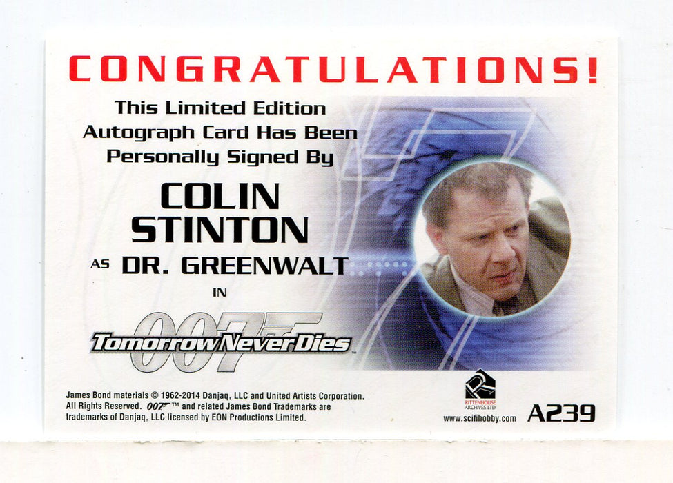 James Bond Archives 2015 Edition Colin Stinton Autograph Card A239   - TvMovieCards.com
