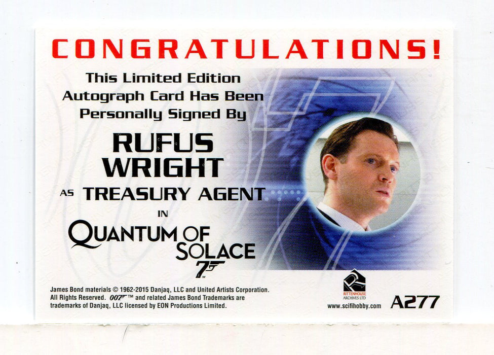 James Bond Archives 2015 Edition Rufus Wright Autograph Card A277   - TvMovieCards.com
