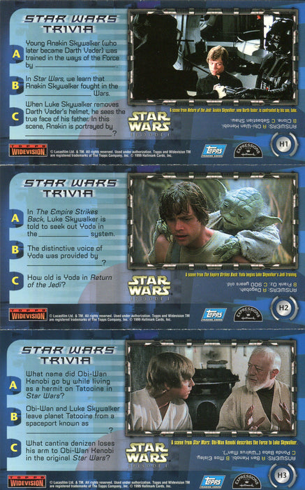 Star Wars Episode 1 Phantom Menace Widevision Trivia Chase Card Set H1-H3   - TvMovieCards.com