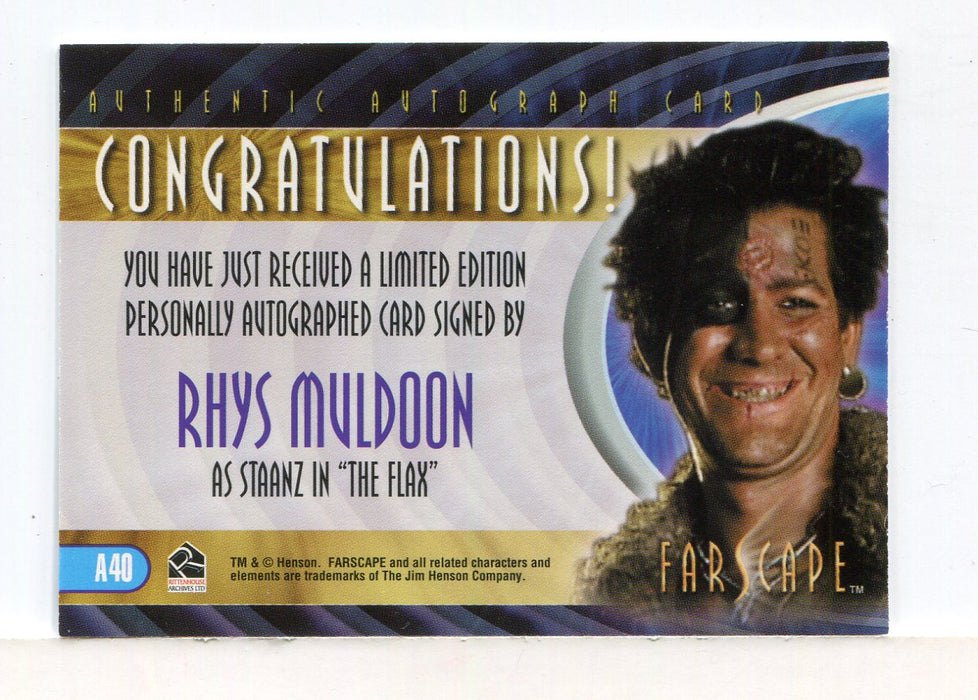 Farscape Through the Wormhole Rhys Muldoon Autograph Card A40   - TvMovieCards.com